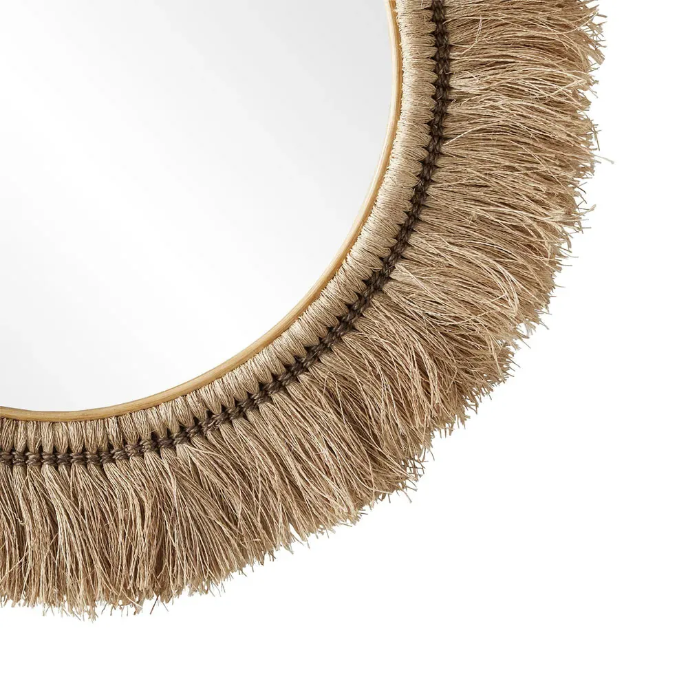 Kai Round Wall Mirror - Brown, Abaca