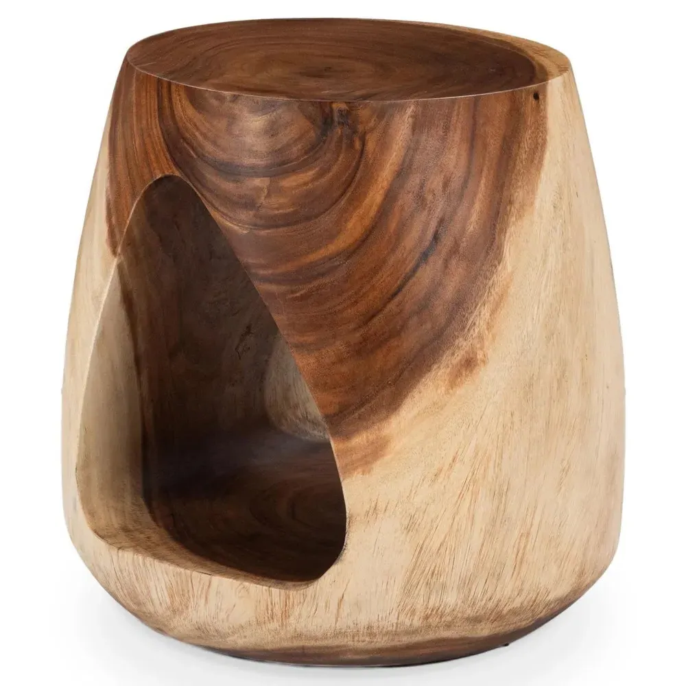 Kaia Round Side Table - Brown, Suar Wood