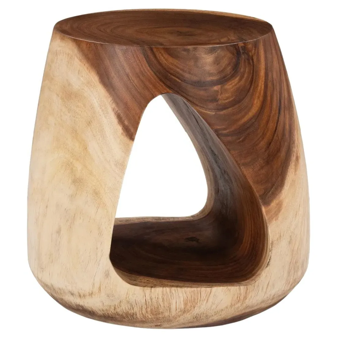 Kaia Round Side Table - Brown, Suar Wood