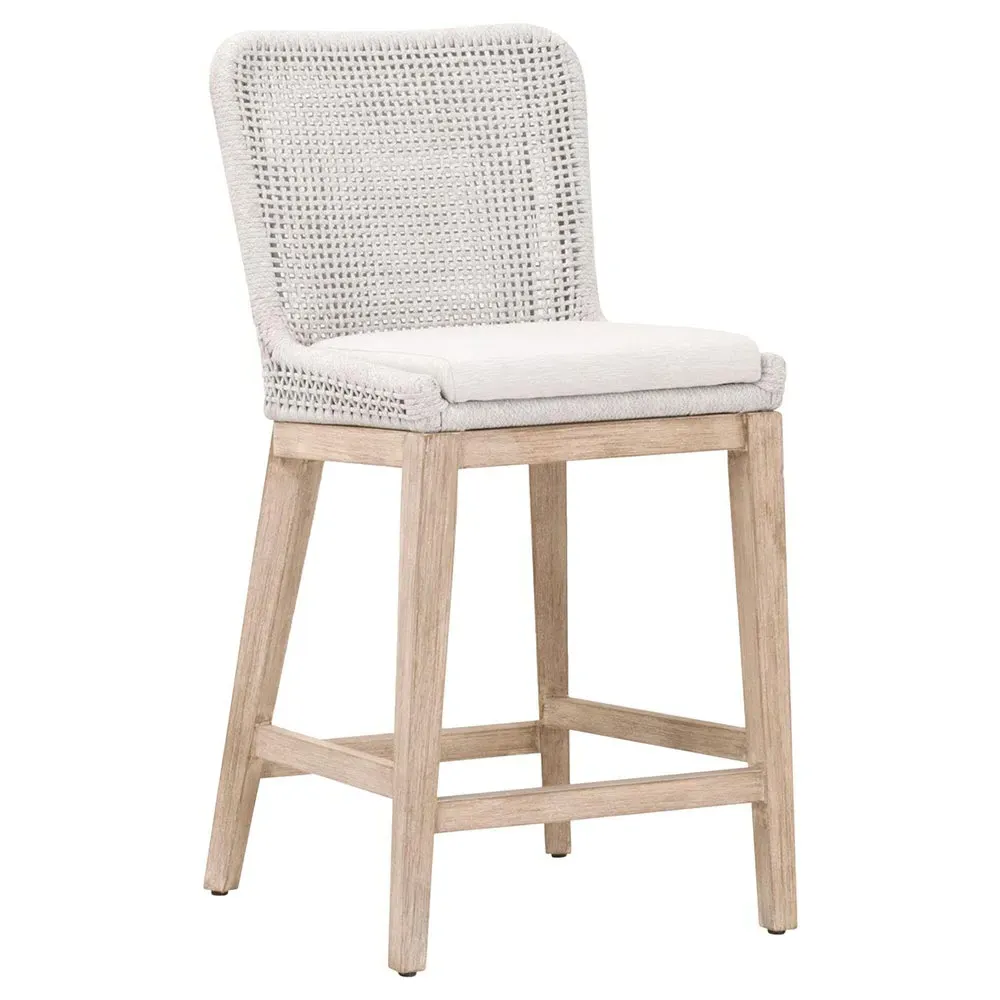 Kailey Rope Weave Counter Stool with Cushion - White, Mahogany