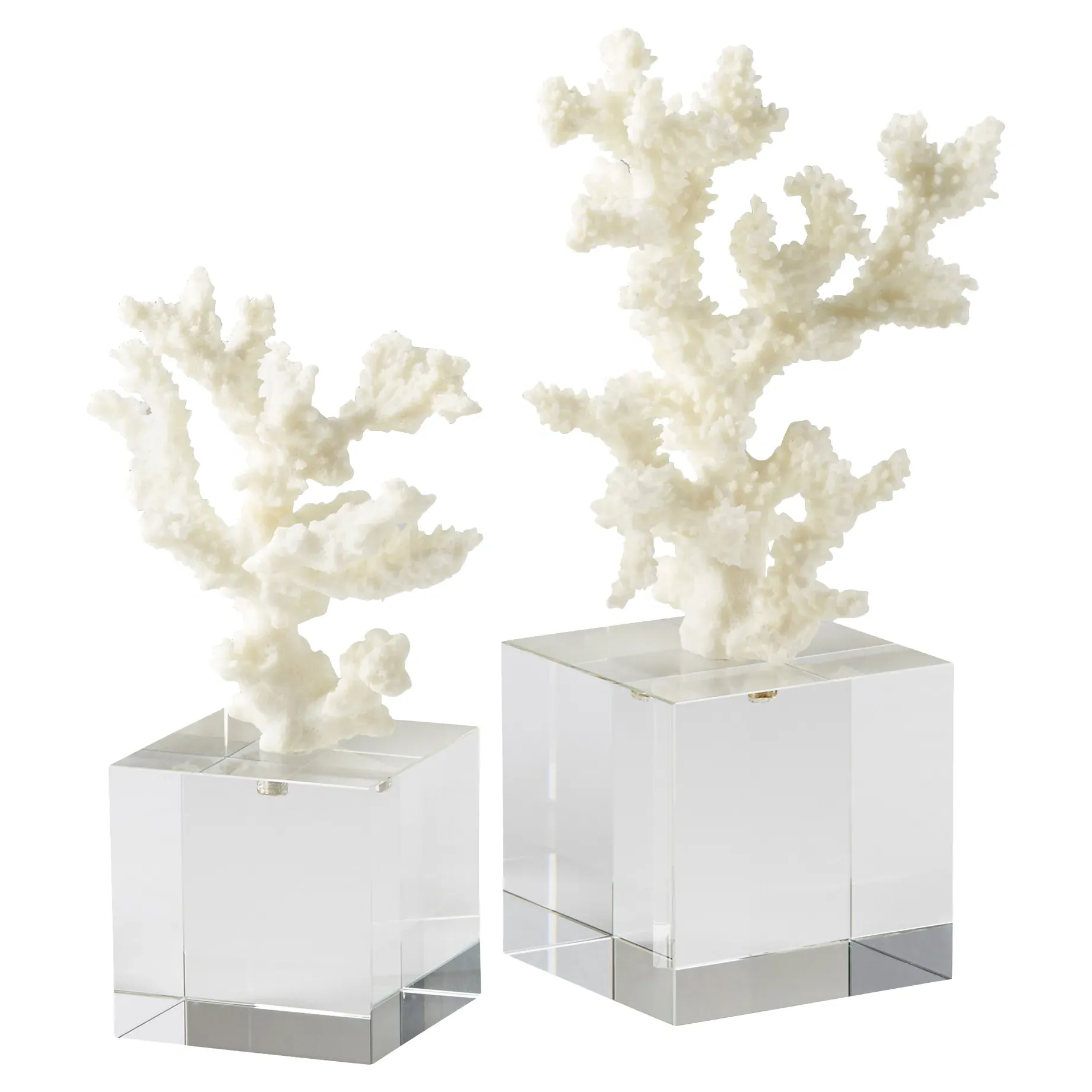 Kailua Coral Crystal Cube Sculpture - White, Resin