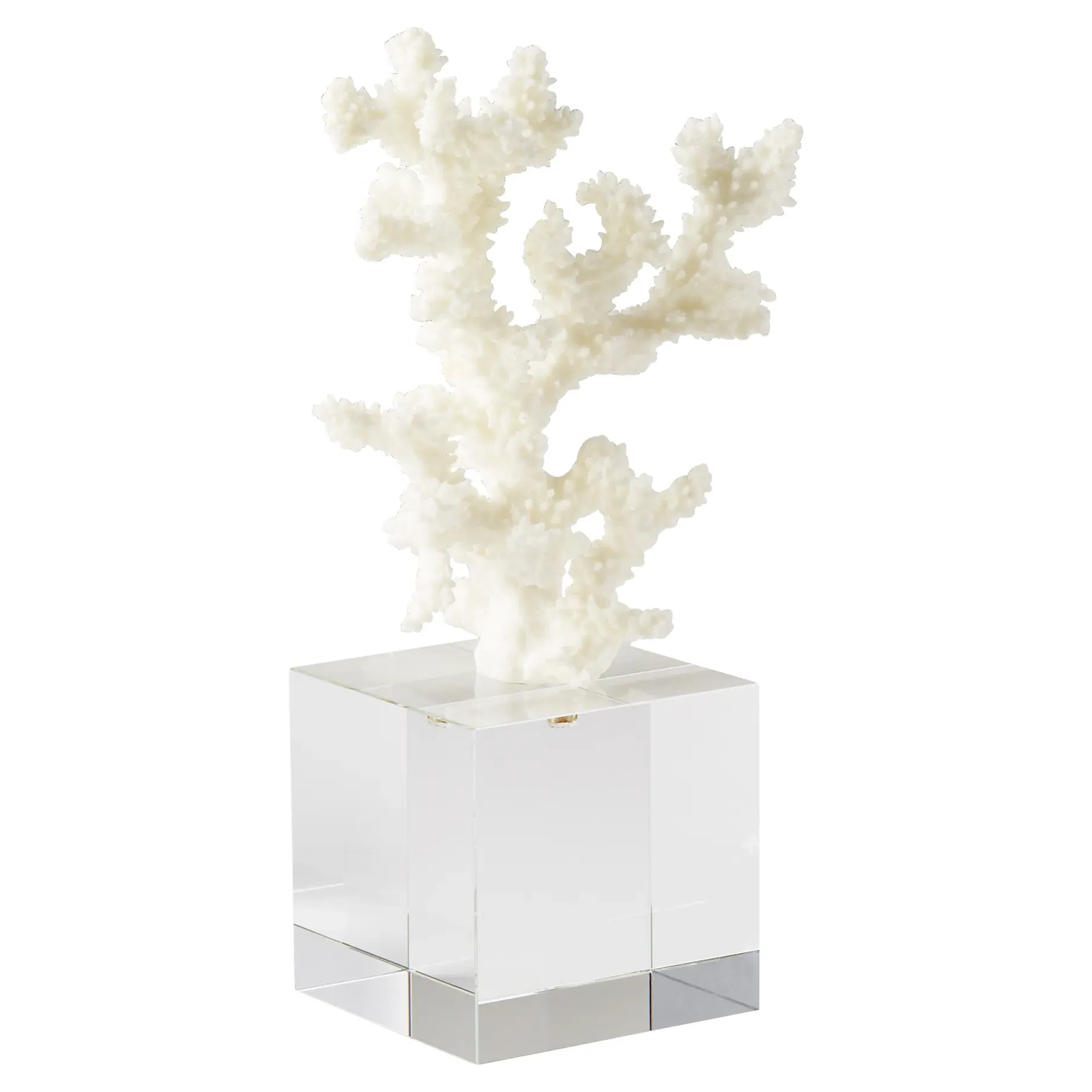 Kailua Coral Crystal Cube Sculpture - White, Resin