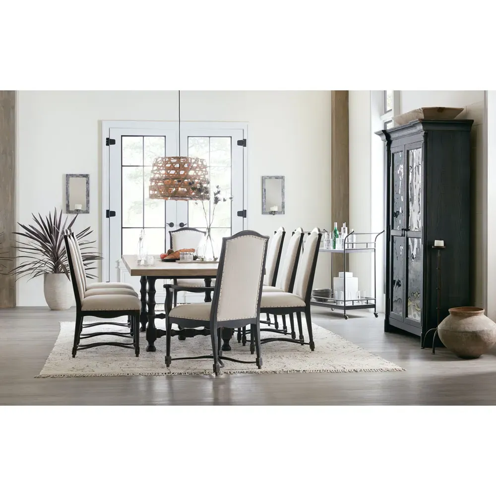 Kaira Nailhead Trim Dining Arm Chair - Black, Cream