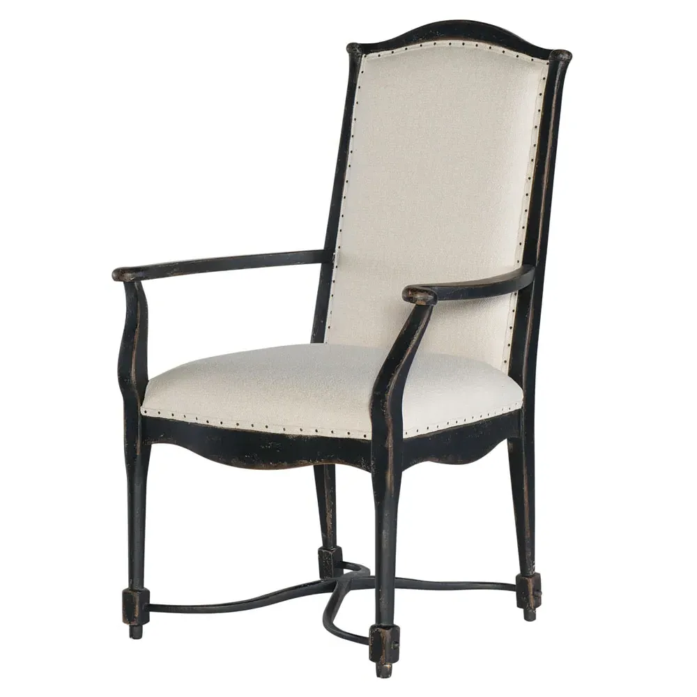 Kaira Nailhead Trim Dining Arm Chair - Black, Cream