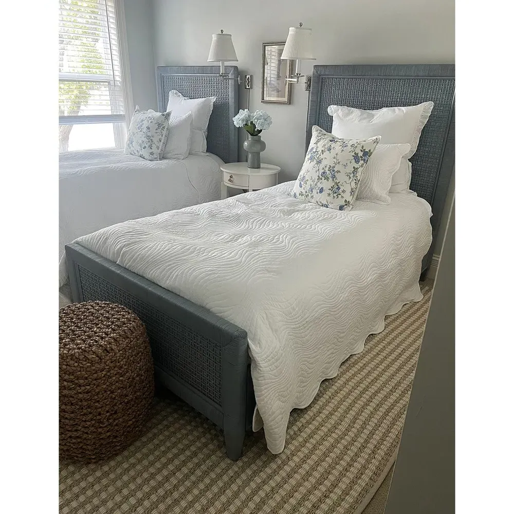 Kalea Twin Size Bed Frame - Blue, Rattan