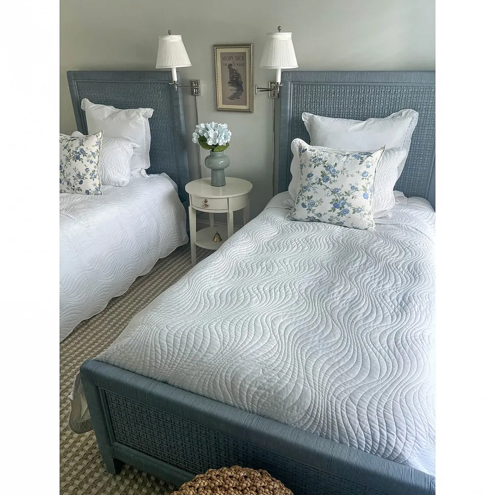 Kalea Twin Size Bed Frame - Blue, Rattan