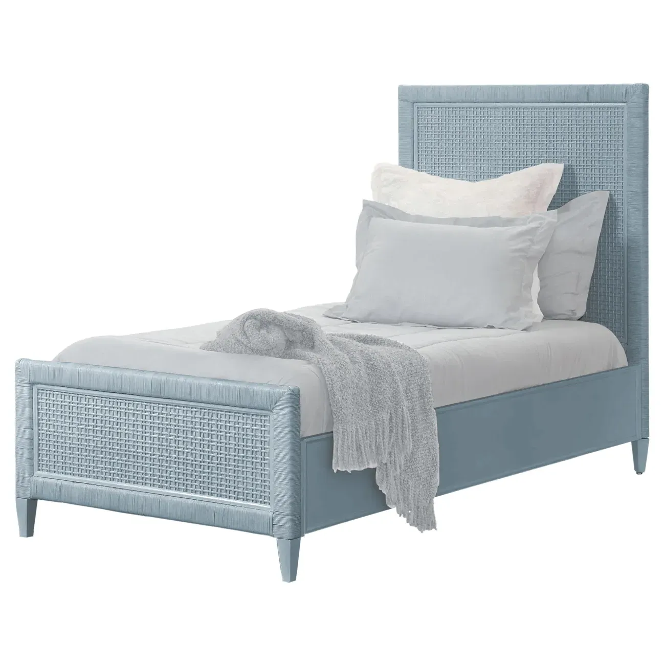 Kalea Twin Size Bed Frame - Blue, Rattan