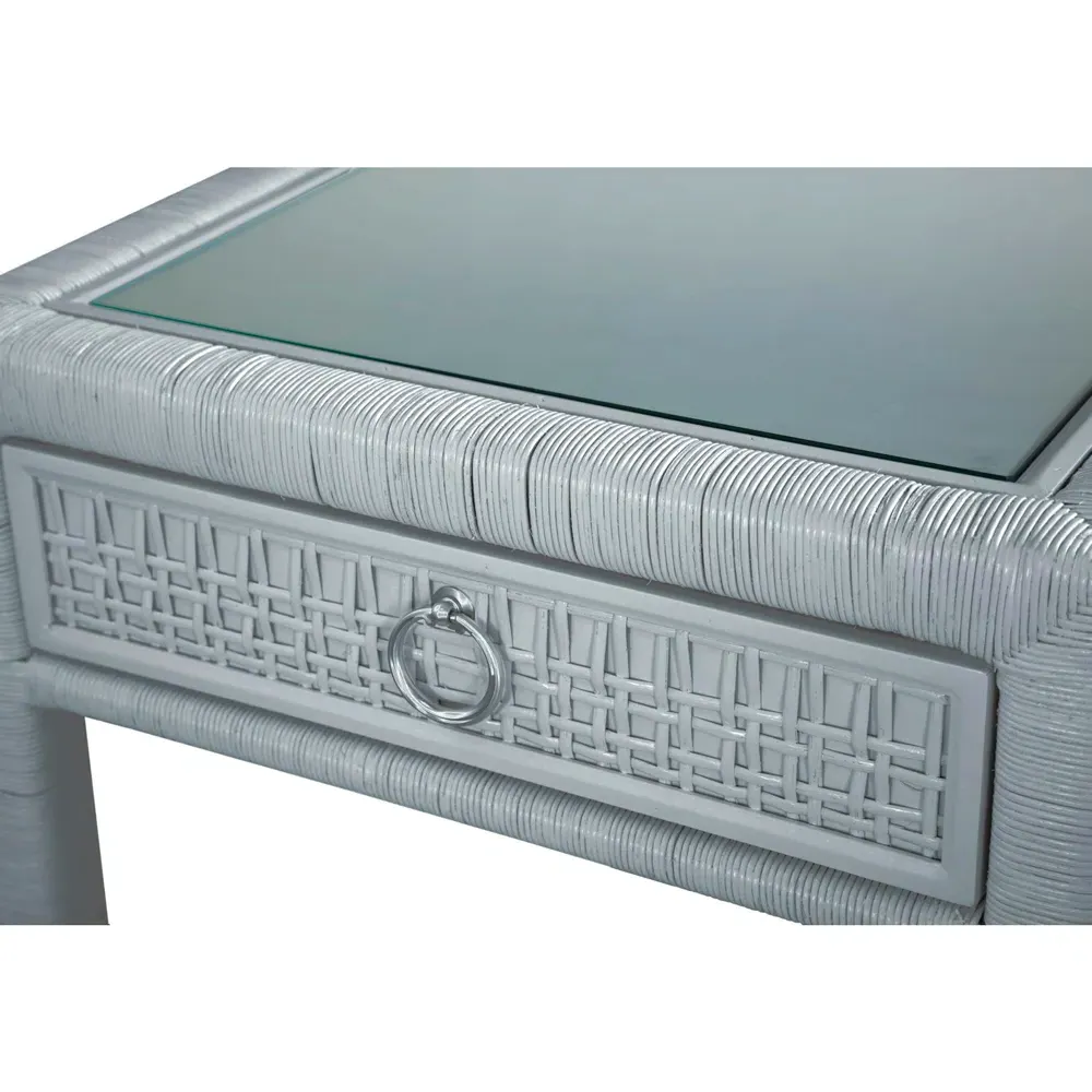 Kalea Woven Rattan Nightstand - Blue