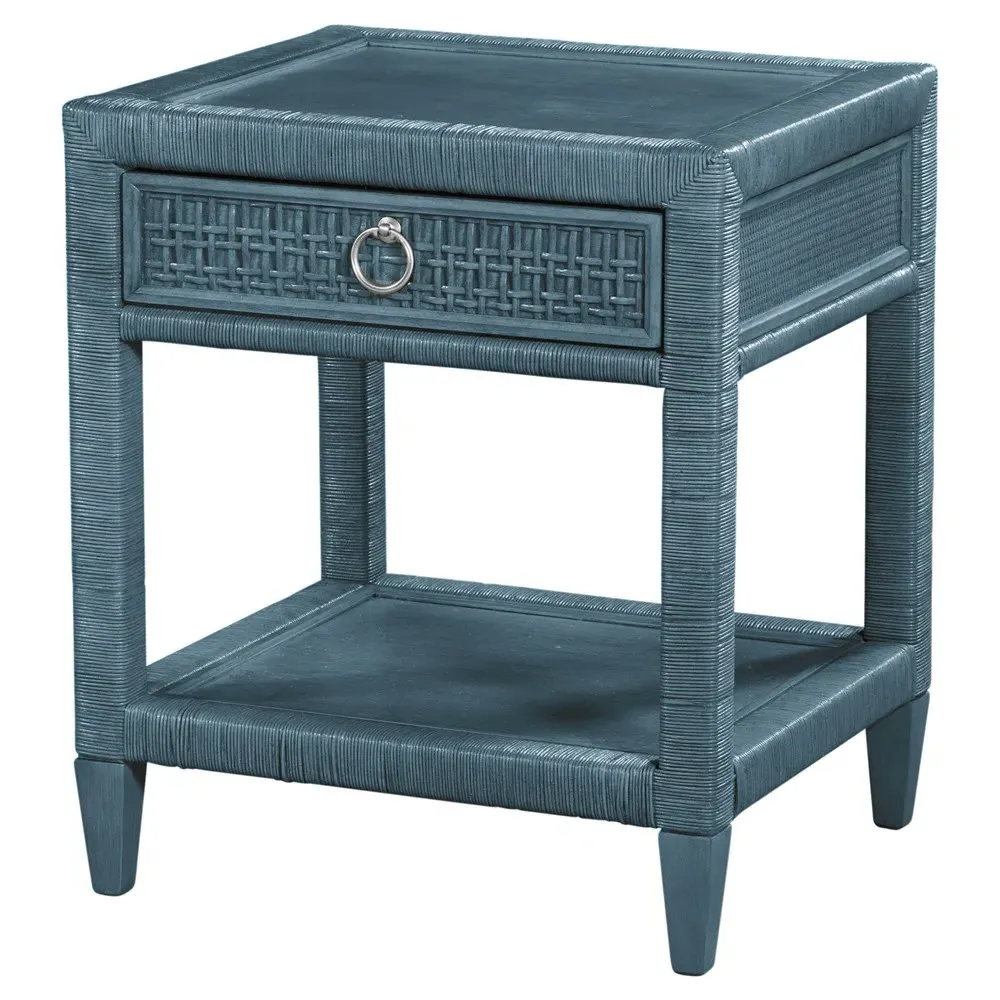 Kalea Woven Rattan Nightstand - Dark Blue