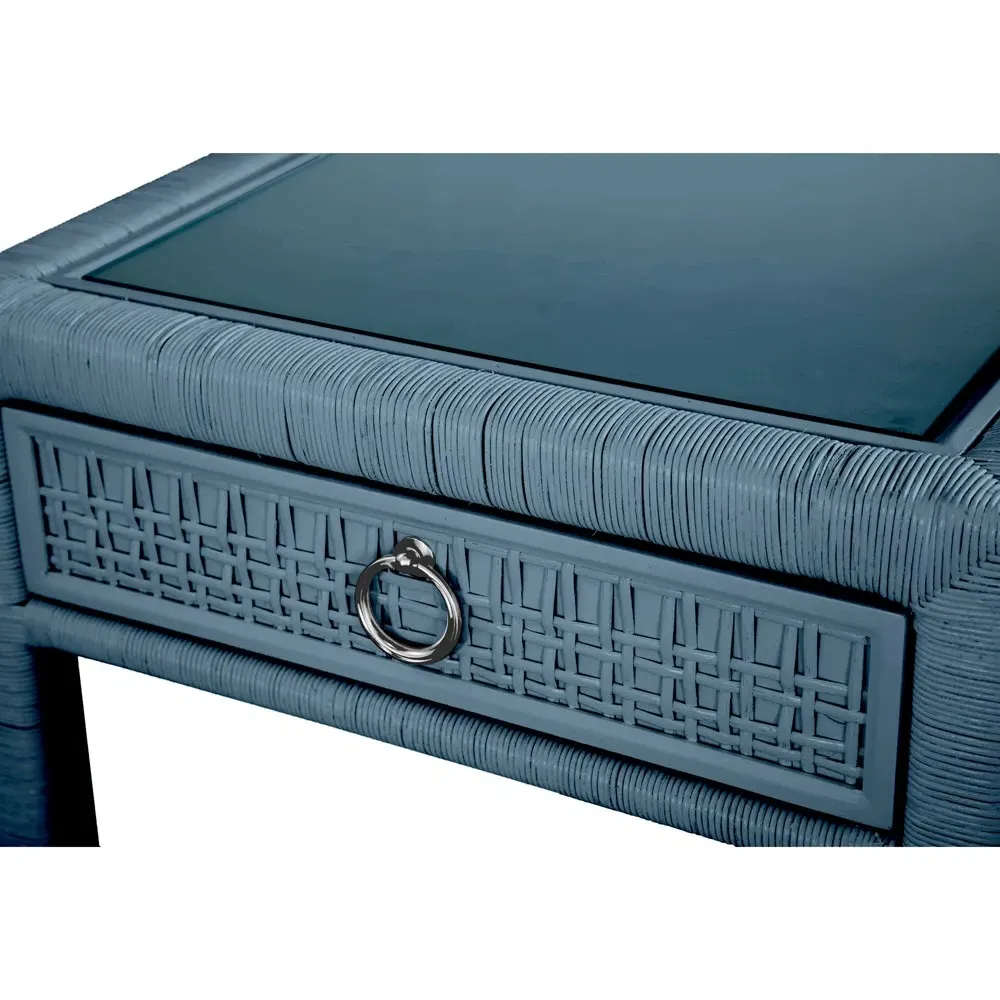 Kalea Woven Rattan Nightstand - Dark Blue