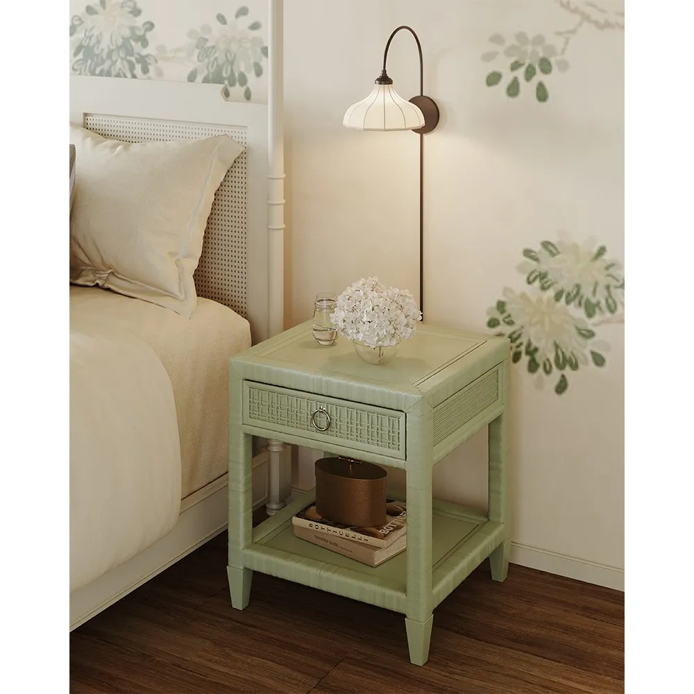 Kalea Woven Rattan Nightstand - Green