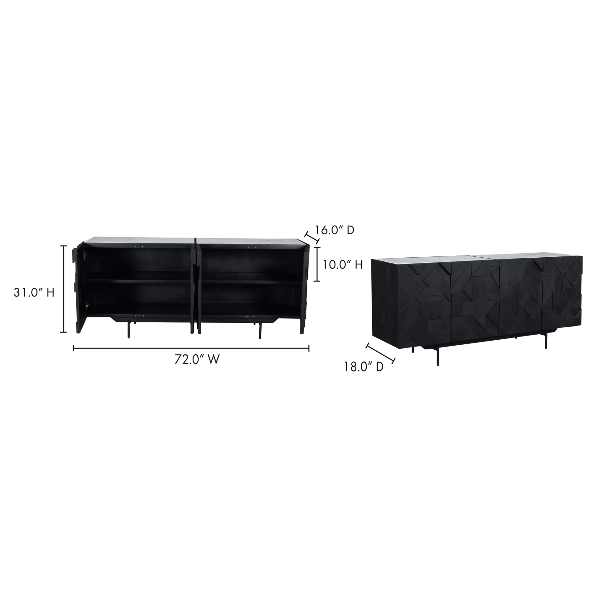 Kamryn 4 Door Sideboard - Black, Mango Wood