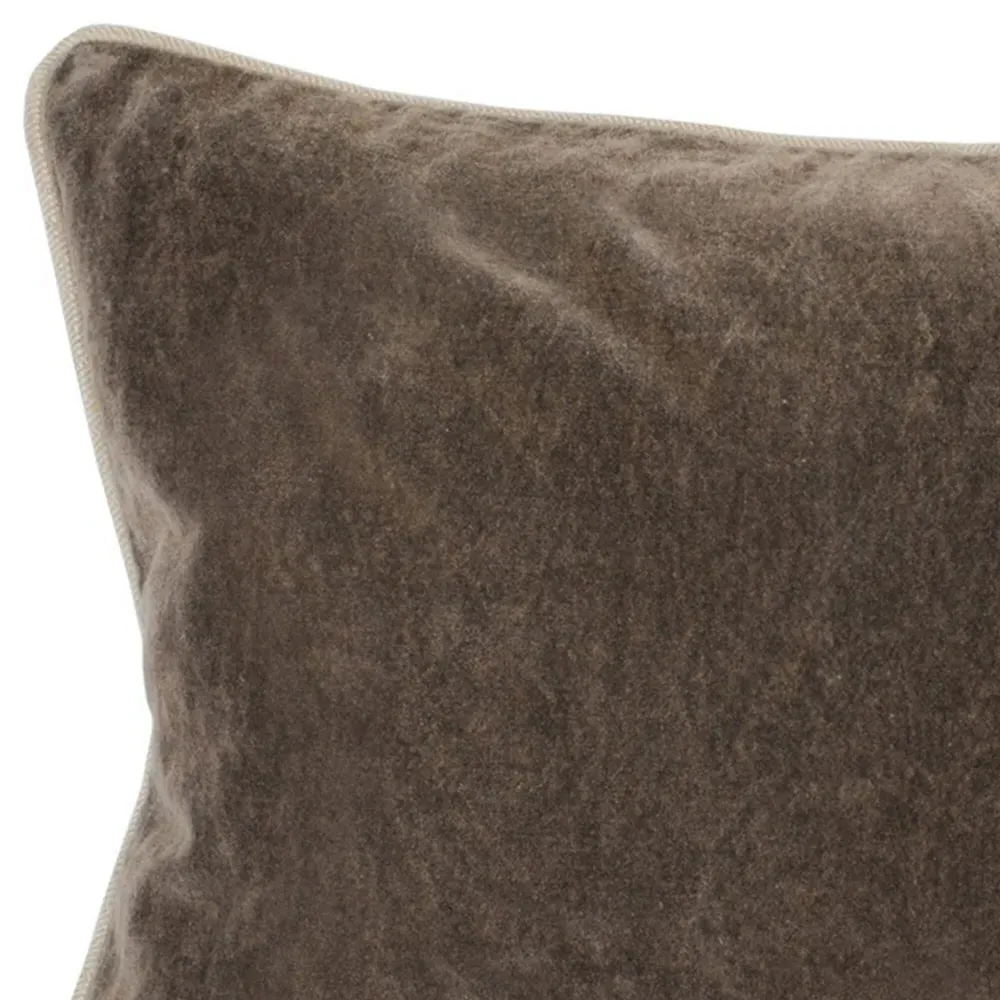 Karen Lumbar Pillow with Natural Piping - Brown, Velvet