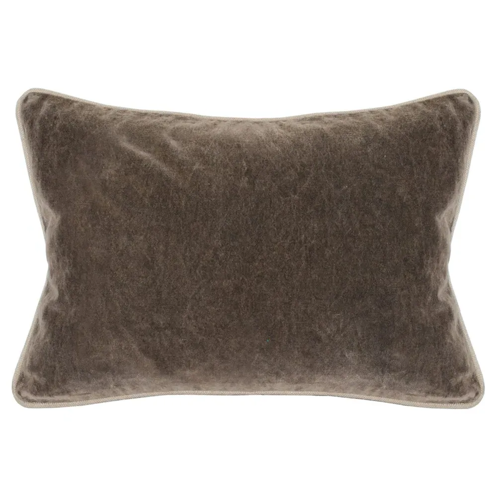 Karen Lumbar Pillow with Natural Piping - Brown, Velvet image
