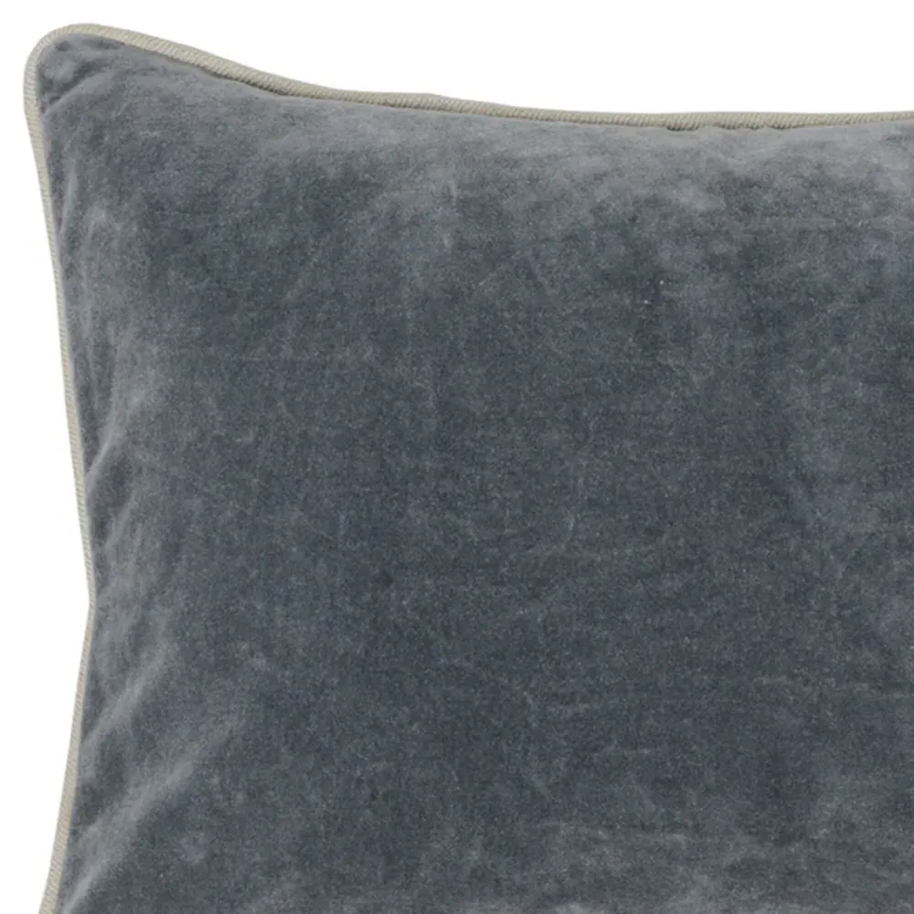 Karen Lumbar Pillow with Natural Piping - Grey, Velvet