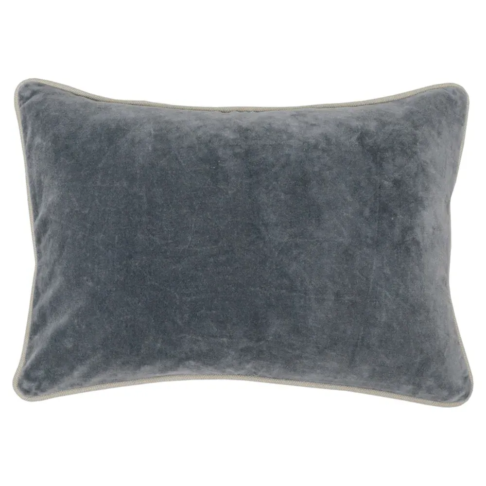 Karen Lumbar Pillow with Natural Piping - Grey, Velvet