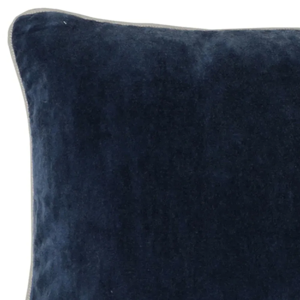 Karen Lumbar Throw Pillow with Natural Piping - Navy Blue, Velvet
