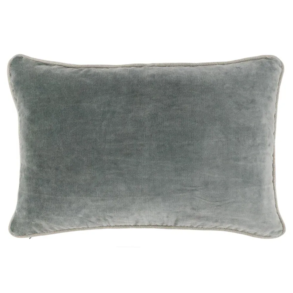 Karen Lumbar Throw Pillow with Natural Piping - Sage Green, Velvet