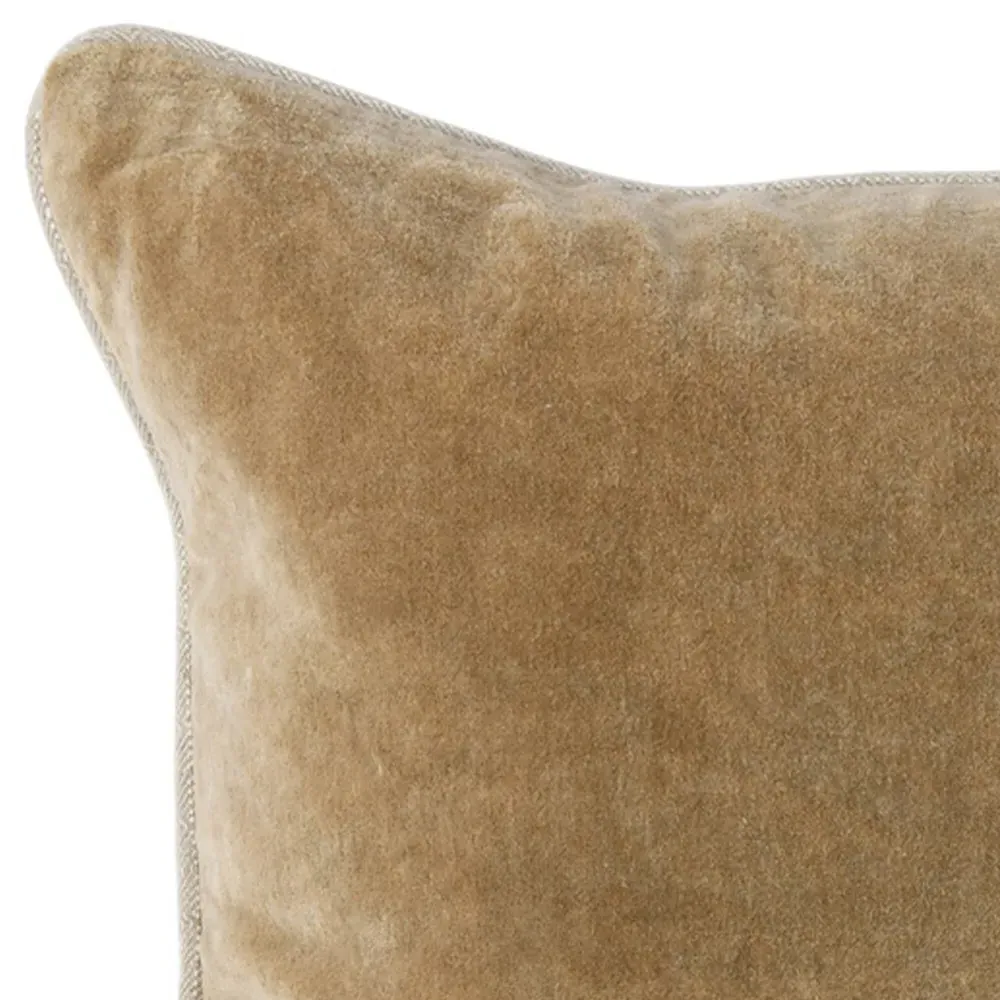 Karen Square Throw Pillow with Natural Piping - Beige, Velvet