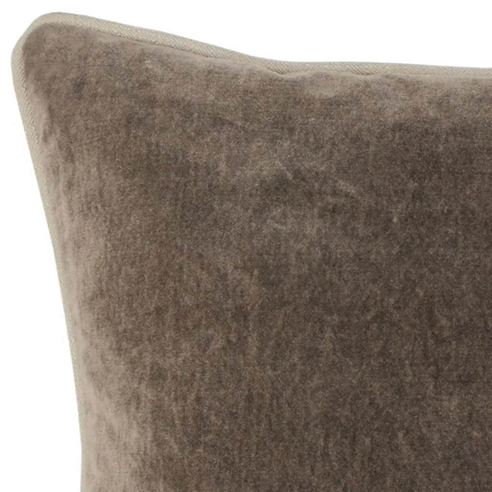 Karen Square Throw Pillow with Natural Piping - Brown, Velvet