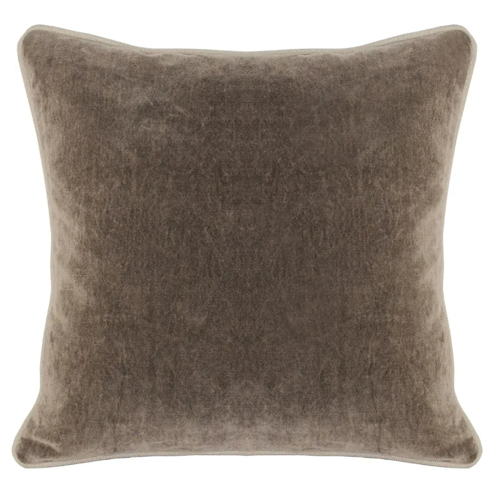 Karen Square Throw Pillow with Natural Piping - Brown, Velvet