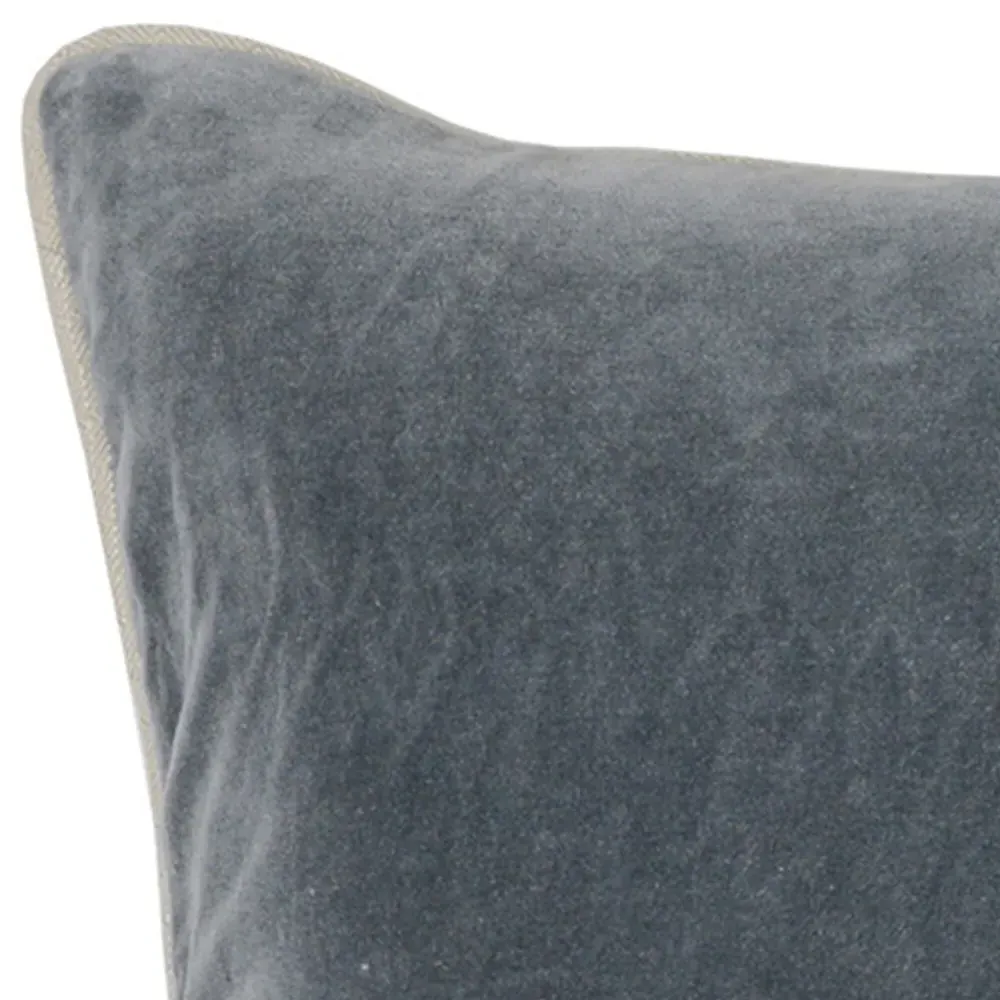 Karen Square Throw Pillow with Natural Piping - Grey, Velvet
