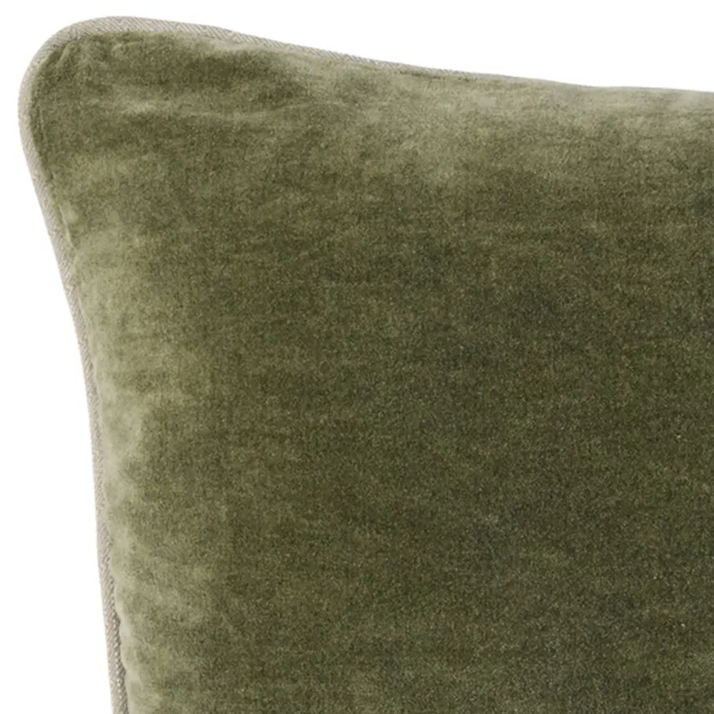 Karen Square Throw Pillow with Natural Piping - Moss Green, Velvet
