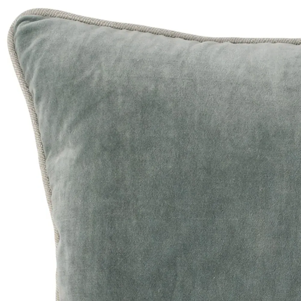 Karen Square Throw Pillow with Natural Piping - Sage Green, Velvet