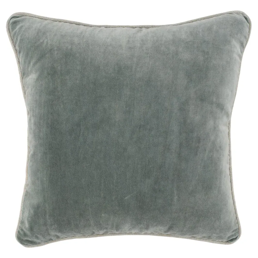 Karen Square Throw Pillow with Natural Piping - Sage Green, Velvet