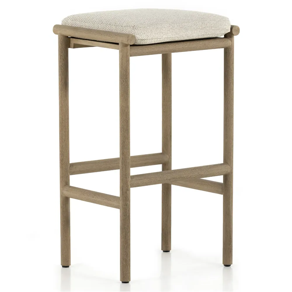 Karimm Upholstered Bar Stool - Beige, Teak