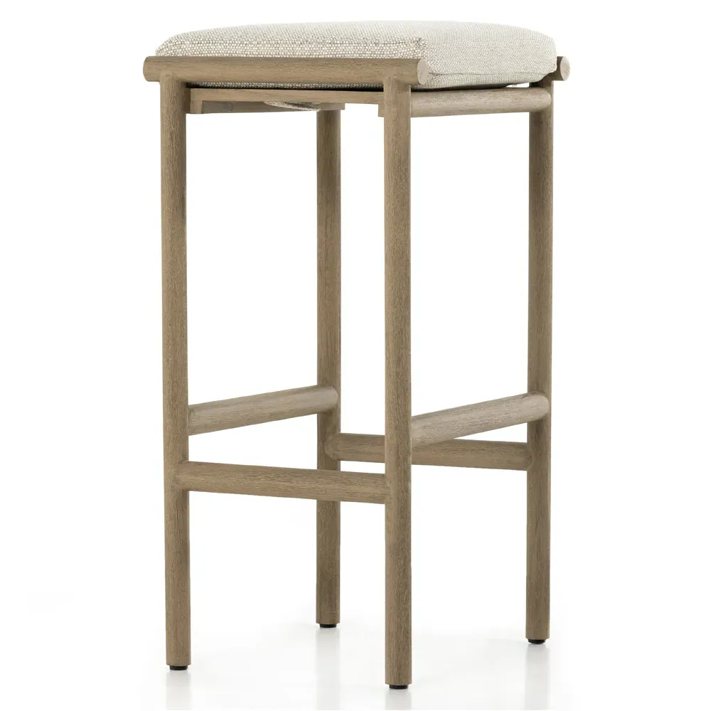 Karimm Upholstered Bar Stool - Beige, Teak
