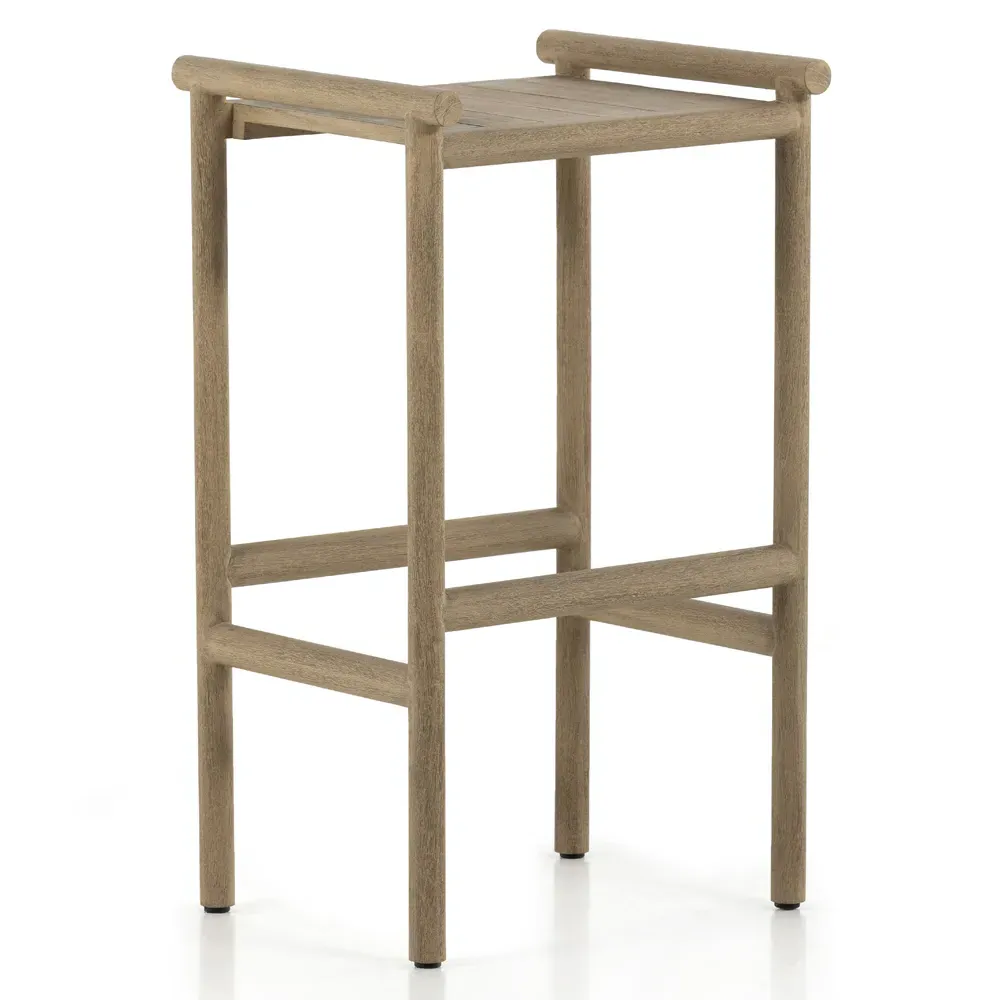 Karimm Upholstered Bar Stool - Beige, Teak