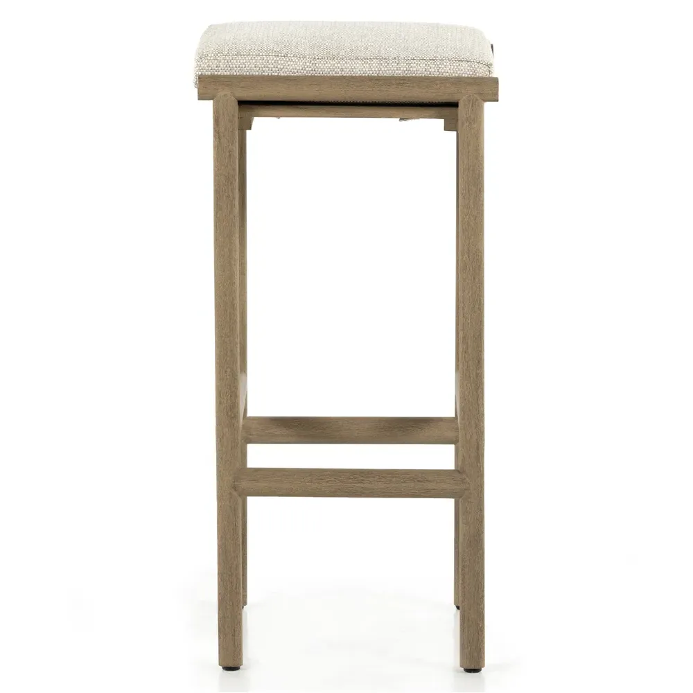 Karimm Upholstered Bar Stool - Beige, Teak