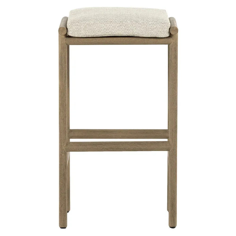 Karimm Upholstered Bar Stool - Beige, Teak