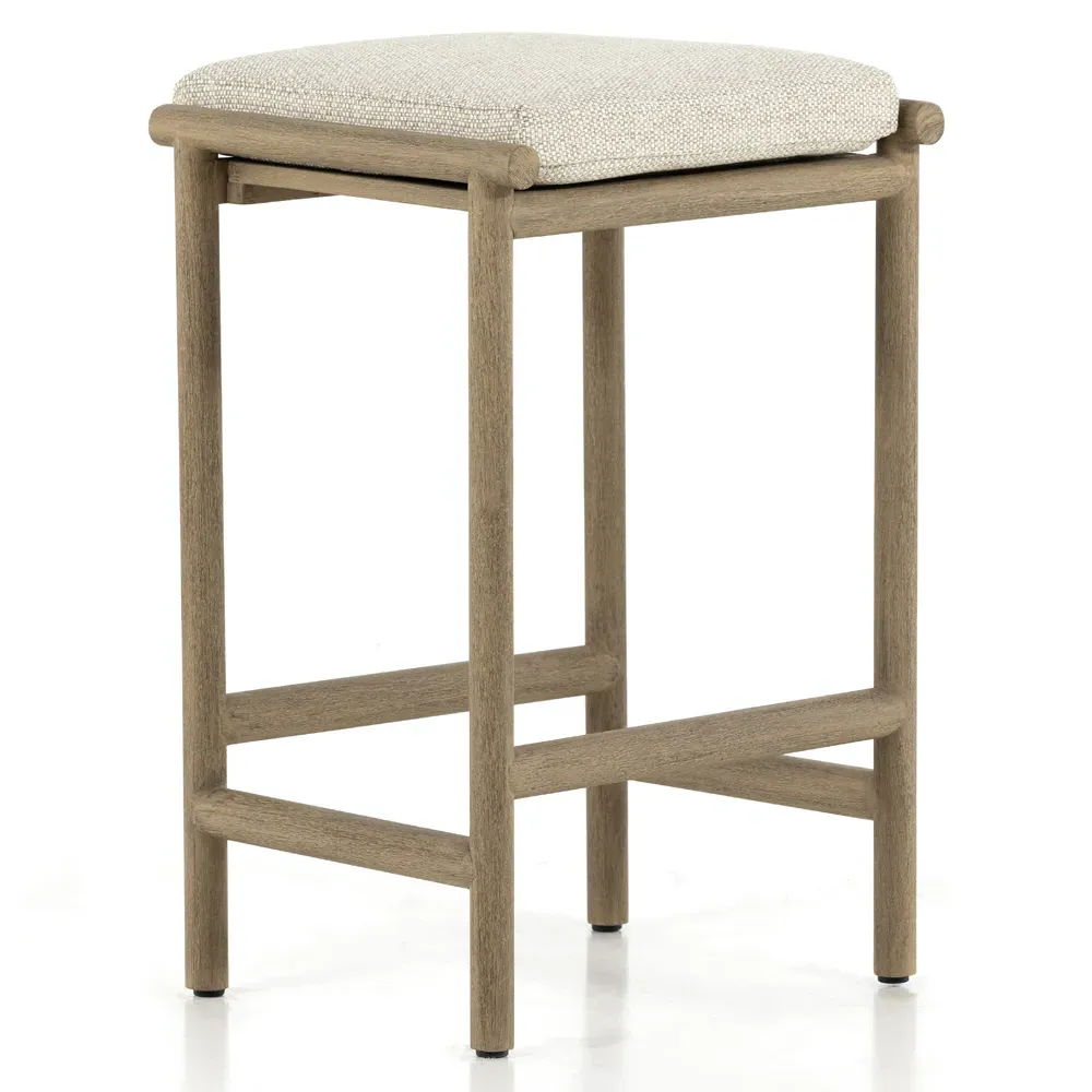 Karimm Upholstered Counter Stool - Beige, Teak