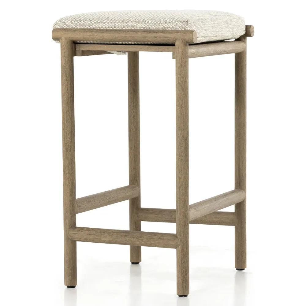 Karimm Upholstered Counter Stool - Beige, Teak