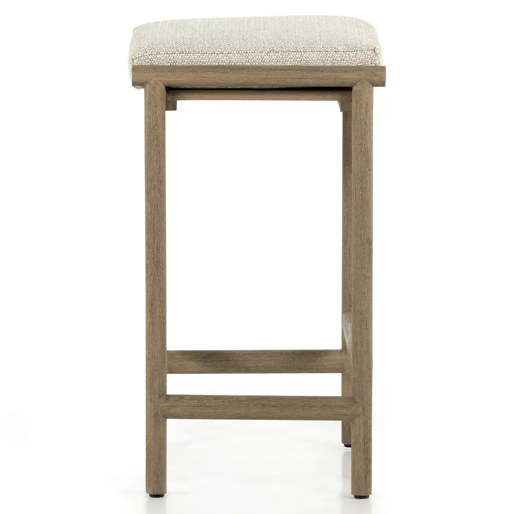 Karimm Upholstered Counter Stool - Beige, Teak