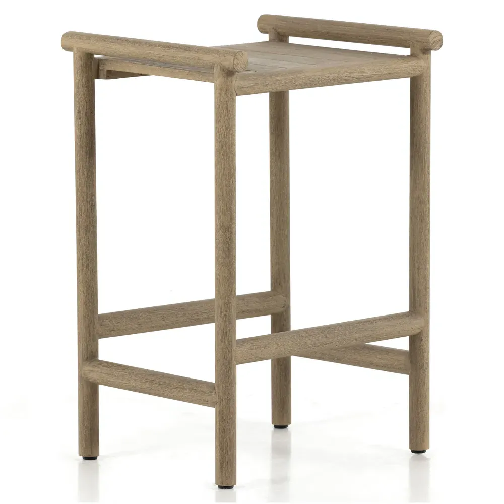 Karimm Upholstered Counter Stool - Beige, Teak