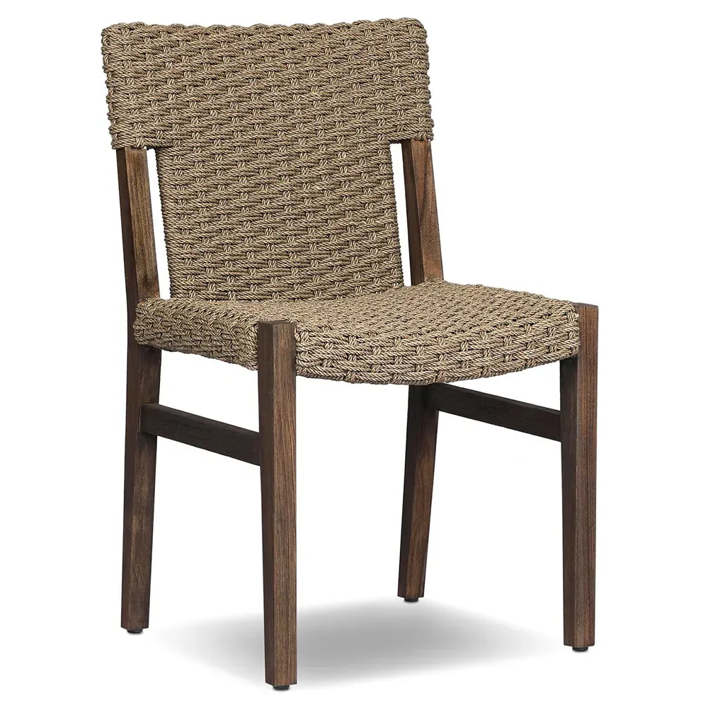 Karola Wicker Sling Outdoor Dining Chair - Brown, Teak