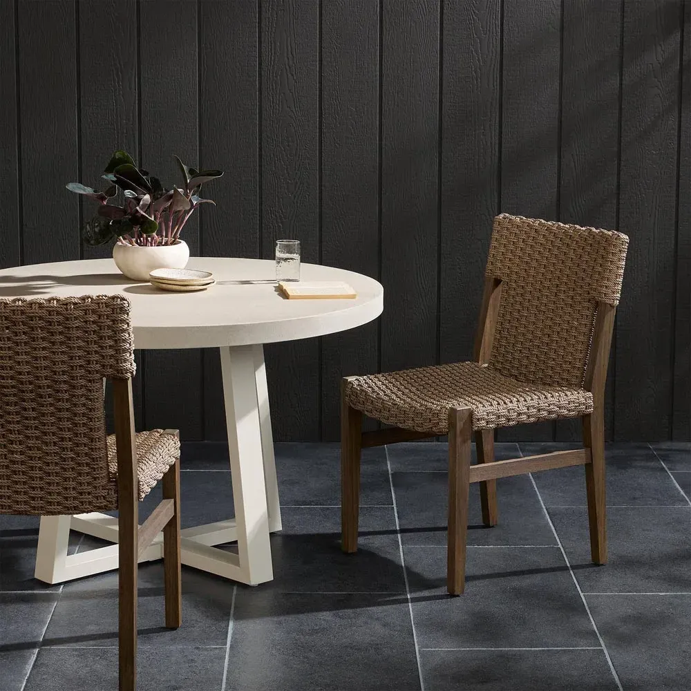 Karola Wicker Sling Outdoor Dining Chair - Brown, Teak