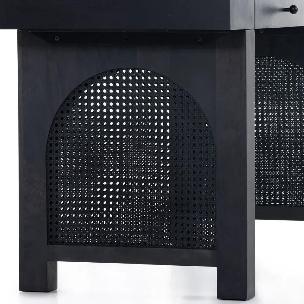 Kashton 2 Drawer Desk with Woven Cane - Black, Mango Wood