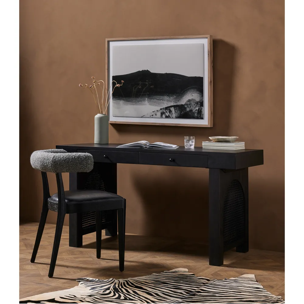 Kashton 2 Drawer Desk with Woven Cane - Black, Mango Wood