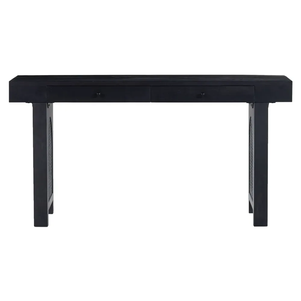 Kashton 2 Drawer Desk with Woven Cane - Black, Mango Wood image