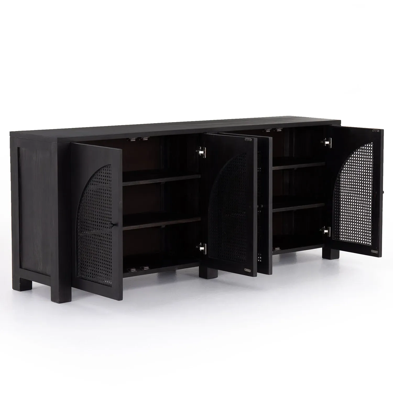 Kashton 4 Door Sideboard with Arched Cane Panels - Black, Mango Wood