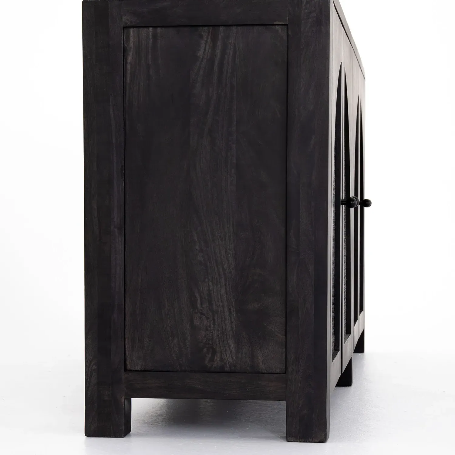 Kashton 4 Door Sideboard with Arched Cane Panels - Black, Mango Wood