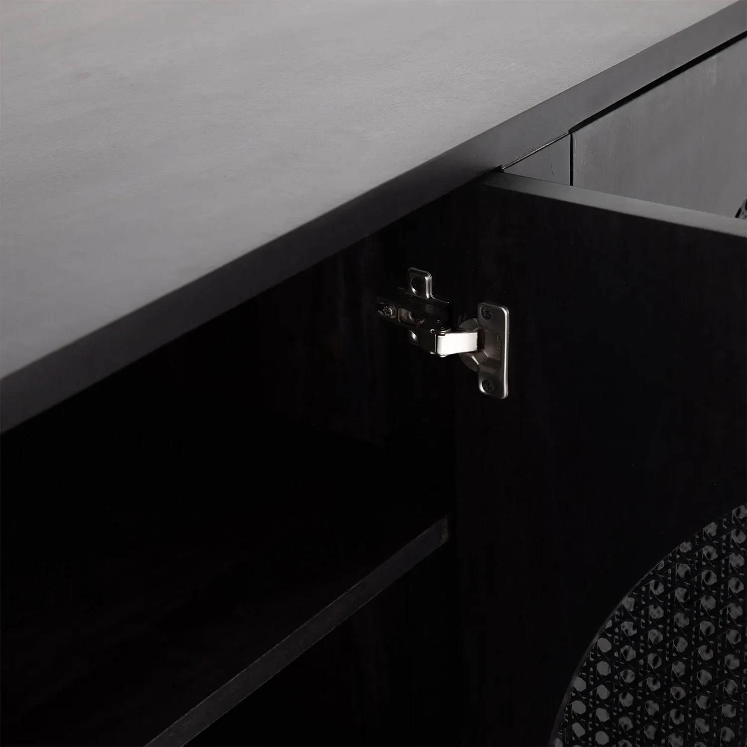 Kashton 4 Door Sideboard with Arched Cane Panels - Black, Mango Wood