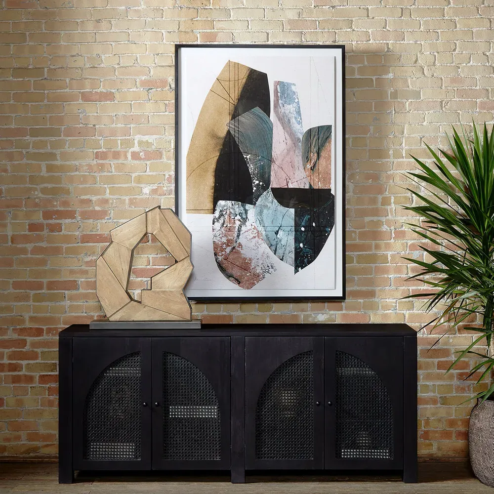 Kashton 4 Door Sideboard with Arched Cane Panels - Black, Mango Wood