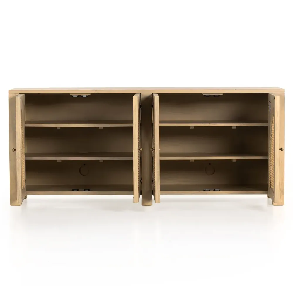 Kashton 4 Door Sideboard with Arched Cane Panels - Brown, Mango Wood