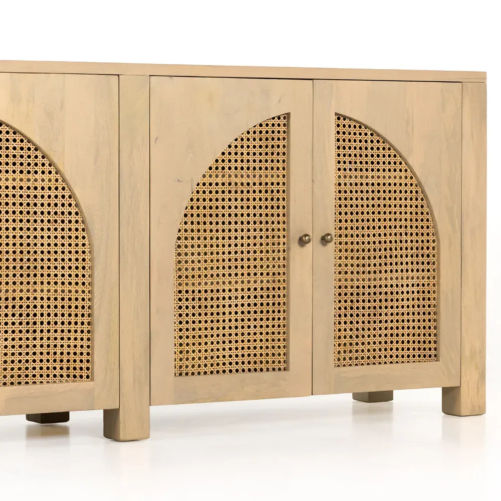 Kashton 4 Door Sideboard with Arched Cane Panels - Brown, Mango Wood