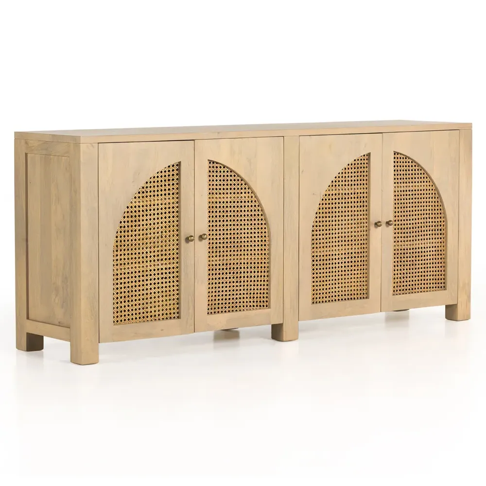 Kashton 4 Door Sideboard with Arched Cane Panels - Brown, Mango Wood